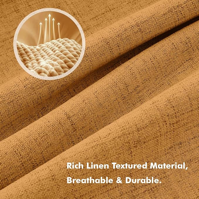 MIULEE 100% Blackout Linen Curtains for Bedroom, Mustard Yellow Solid Luxury Decor Thermal Insulation Room Darkening Drapes for Living Room Back Tab Rod Pocket 42 x 63 Inches, 2 Panels