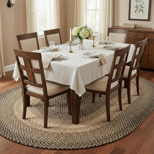 Super Area Rugs Braided Rugs 7X9 Elegant Woven Rug for Dining Room - Brown/Beige Tones - Ridgewood Braided Rug for Living Room - Reversible - Indoor/Outdoor - Made in USA - 7' X 9' Oval