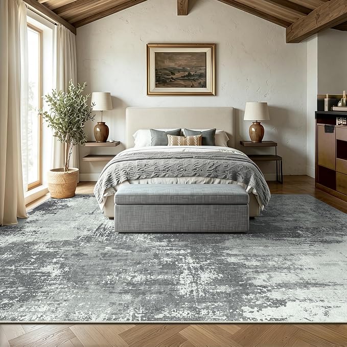 8x10 Rugs for Living Room - Modern Abstract Washable Rug, Ultra Soft Non Slip Low Pile Large Rugs, Floor Carpet for Bedroom Dining Room Office Laundry Nursery Home(Gray&Green)