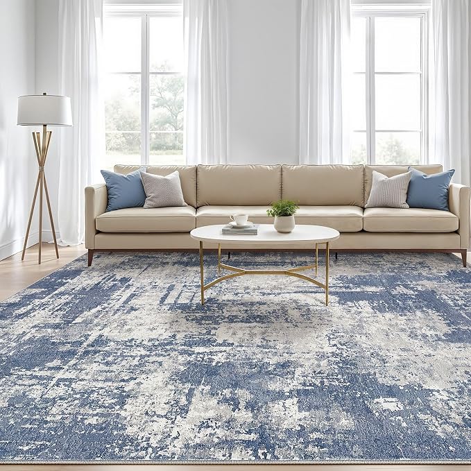 7x10 Area Rug Living Room: Washable Large Abstract Modern Soft Rug Stain Resistant Indoor Floor Non Slip Accent Carpet for Bedroom Nursery Playroom Dining Room Office Dorm Home House- Navy Grey