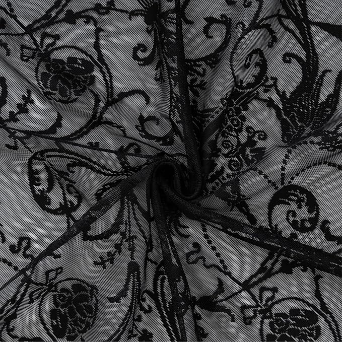 TUDECO Lace Black Bedroom Curtains 80 Inches Long - Spooky Sheer Dark Floral Curtains for Home Office, Whimsigoth 70s Rod Pocket Black Ruffle Gothic Party Decor, 59W x 80L Inch, 2 Panels