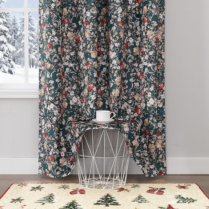 Estelar Textiler Green Vintage Velvet Blackout Curtains 102 Inches 2 Panels for Living Room, Boho Floral Printed Room Darkening Thermal Insulated Grommet Modern Winter Drapes for Bedroom, 52Wx102L