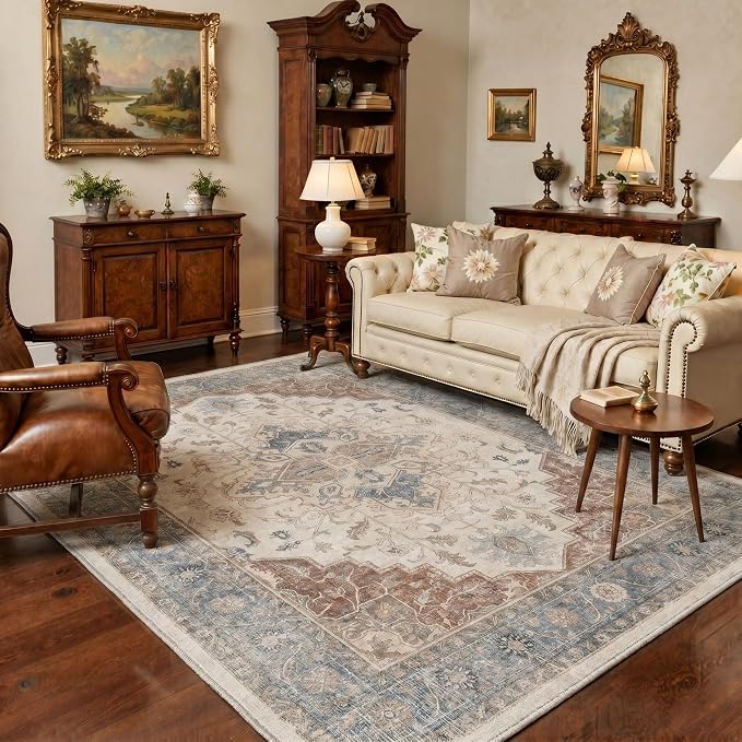 GENIMO 2x5 Runner Rugs for Hallway Kitchen and Laundry Room Non Slip Low Pile Machine Washable Lightweight Print Rug for Bedroom Bathroom Entryway, Floral Medallion, Dusty Beige