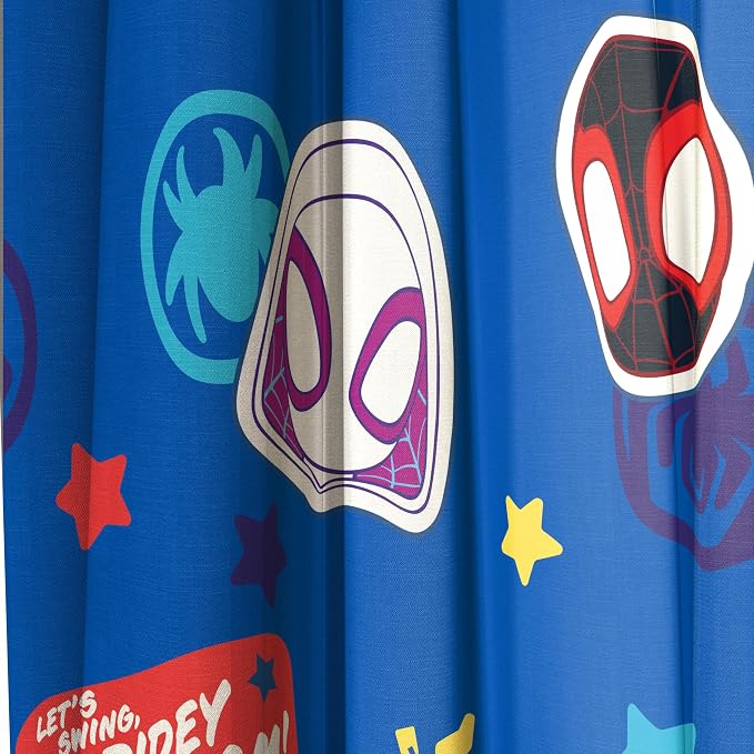 Jay Franco Window Curtains for Kids Bedroom 4-Piece Drape Set with 2 Tiebacks, Blue - Spidey & His Amazing Friends, 42" W x 63" L (Pack of 2)