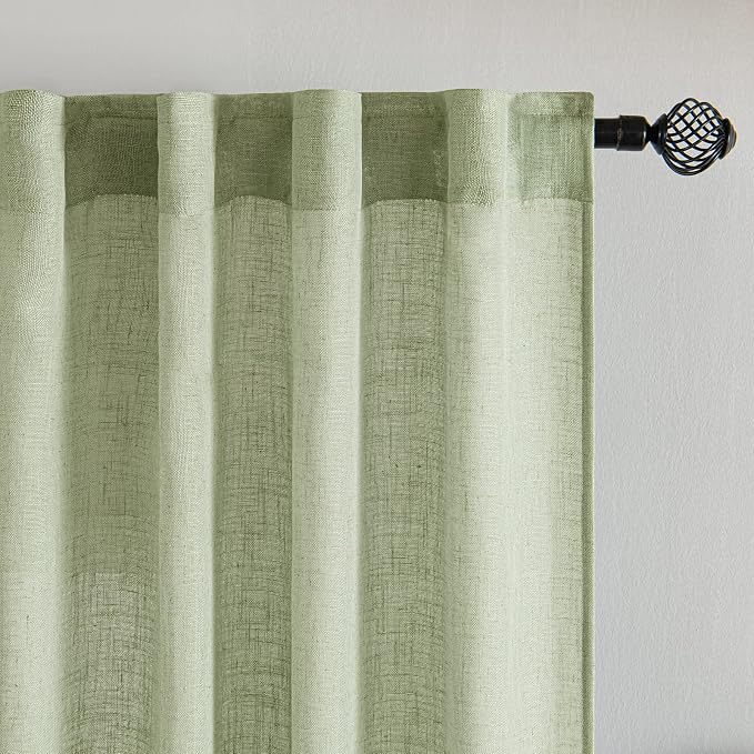 MIULEE Sage Green Kitchen Curtains 24 Inch Length 2 Panels, Soft Thick Linen Textured Semi Sheer Light Filtering Short Cafe Tier Curtains for Small Half Window Bathroom Laundry Back Tab Rod Pocket