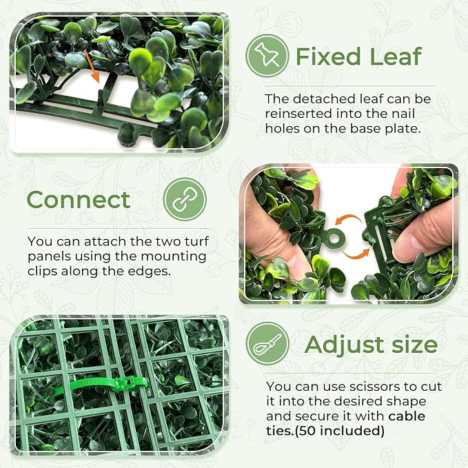 Artificial 20"x20" (6 Pieces) Boxwood Grass Wall Panels Screen | UV-Anti Faux Green Leaf Privacy Fence, Garden/Backyard/Patio/Balcony/Party Greenery Hedge Backdrop, Indoor Outdoor Decor