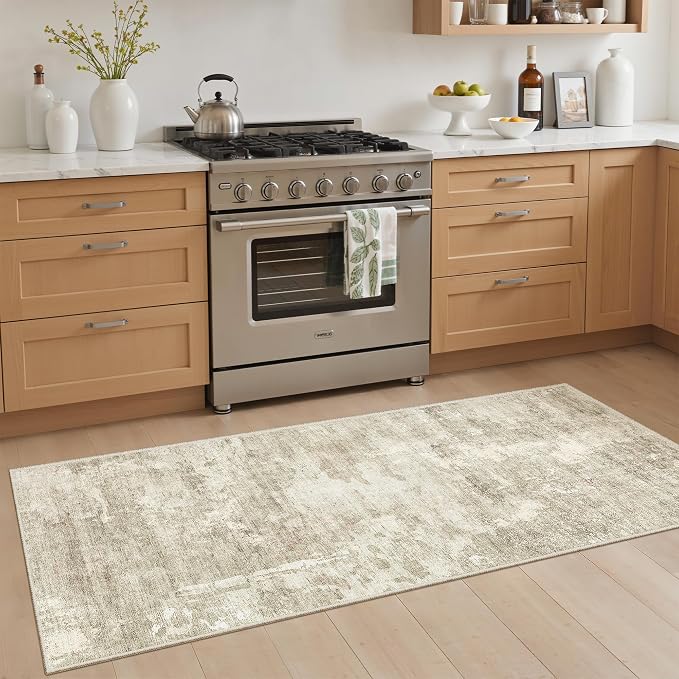 Soalmost Runner Rug 2x6 Washable Non-Slip Kitchen Runner Rugs for Bathroom Laundry Room Beige Gray Vintage Floor Carpet Runners for Hallway Entryway