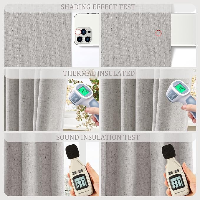 Jowels Silver Linen Blackout Curtains 90 Length 2 Panels Set for Living Room Bedroom, 100% Black Out Thermal Insulated Linen Drapes, Room Darkening Grommet Curtains 90 Inches Long
