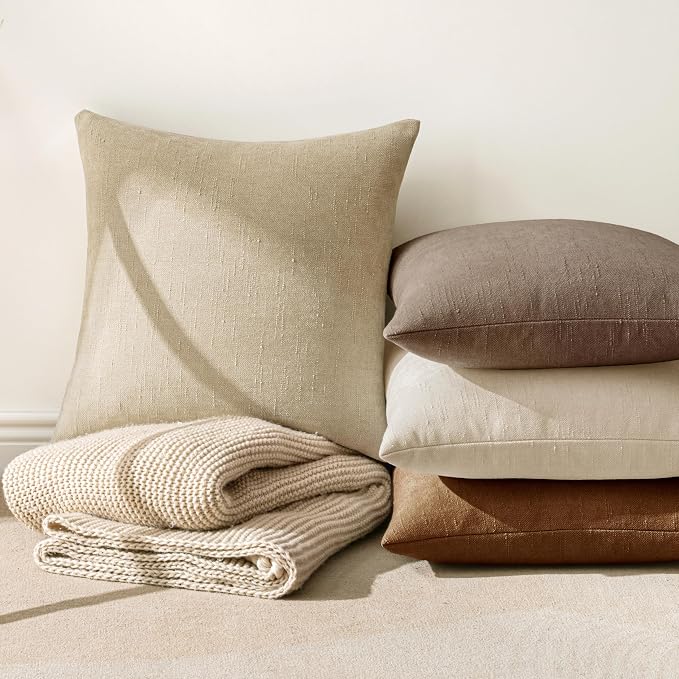 MIULEE Textured Pillow Covers 26x26 Inch Pack of 2,Beige Soft Thick Euro Solid Decorative Chenille Throw Pillows Neutral Farmhouse Cushion Covers Modern Home Decor for Bed Couch Living Room
