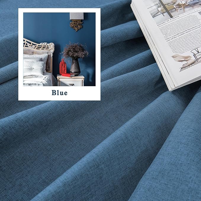 DUALIFE Blue Linen 100% Blackout Curtains 108 Inch Length 10FT Hall Curtains Back Tab Rod Pocket Drapes Thermal Insulated Textured Living Room Black Out Curtains 2 Panels Set 50x108