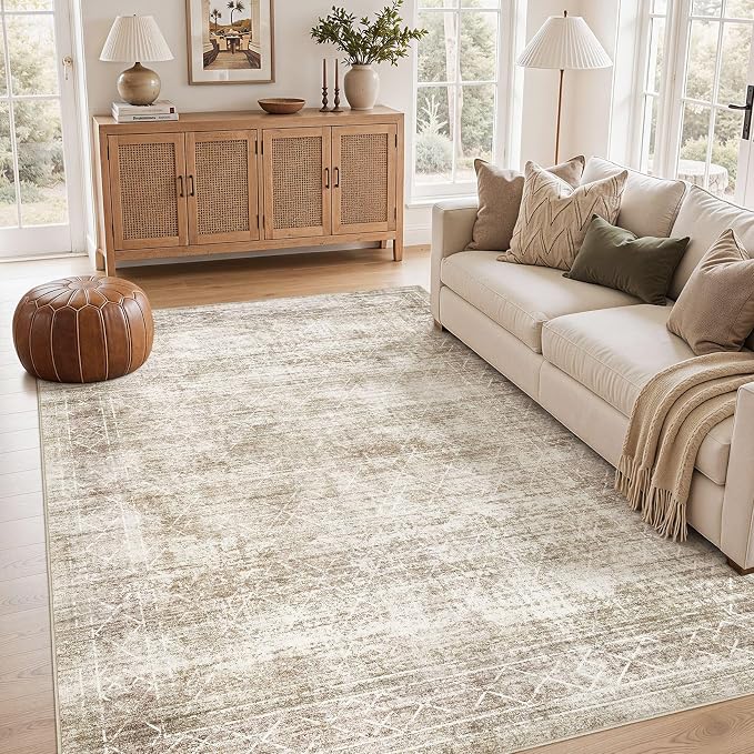 cotiled Area Rug for Living Room | Non Slip Backing, Stain Resistant, Pet Friendly, Large Neutral Soft Indoor Carpet For Bedroom, Nursery, Office, Beige/Brown