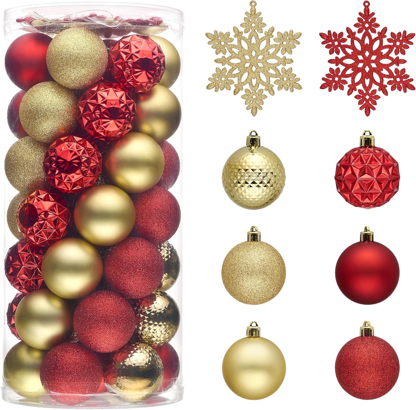 Valery Madelyn Christmas Tree Decorations Ornament Set for Fall Halloween, 50ct 2.36 Inches Red and Gold Shatterproof Christmas Ball Ornaments Hanging Xmas Holiday Party Decor
