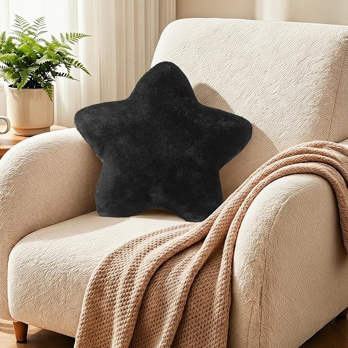Star Shaped Pillow 15.4" Soft Black Decorative Throw Pillows for Bed Couch | Soft Plush Back Cushions, Cuddling Pillows, Aesthetic Room Decor for Bedroom Living Room, Gift for Kids Boys Girls Teens