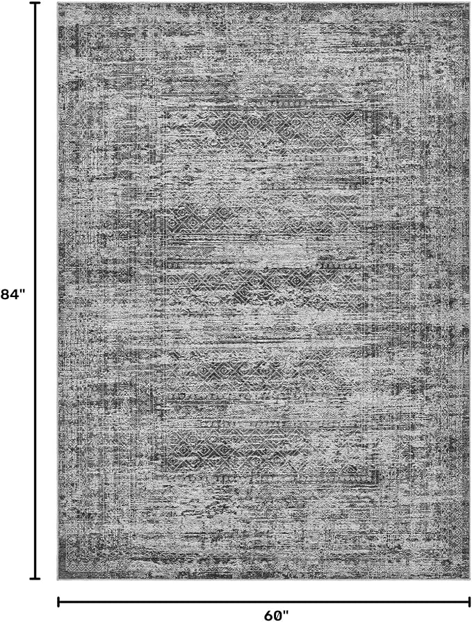 UERMEI 5x7 Area Rug Living Room Rugs - Washable Neutral Modern Abstract Soft Thin Rug Indoor Floor No Slip Rug Carpet for Bedroom Under Dining Table Home Office Decor - Dark Gray