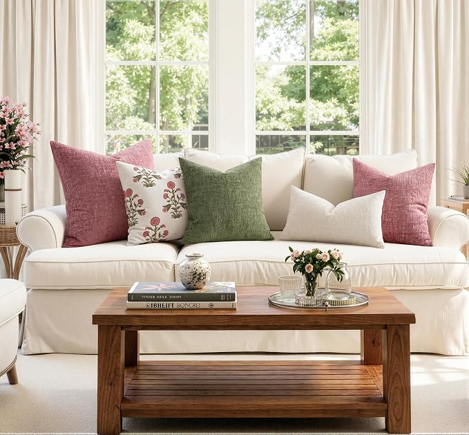 MIULEE Decorative Throw Pillow Covers 24x24 Pack of 2 White Couch Pillow Covers Soft Cozy Textured Chenille Pillowcases for Home Decor Sofa Living Room Cushion Bedroom