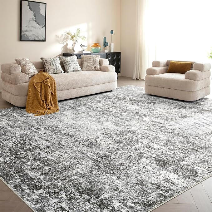 LOVORAL Area Rugs for Living Room: 8x10 Washable Neutral Abstract Rug for Bedroom Large Soft Modern Dining Room Rugs Indoor Floor Low Pile Carpet for Home Office Nursery - Grey