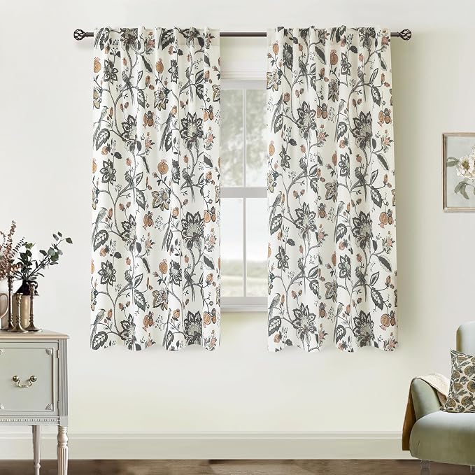 Dark Sage Olive Green and Chocolate Brown Curtains for Cabin Living Room 63 Inch Length,Floral Semi Blackout Cortinas para Sala Modernas 2025 Elegantes
