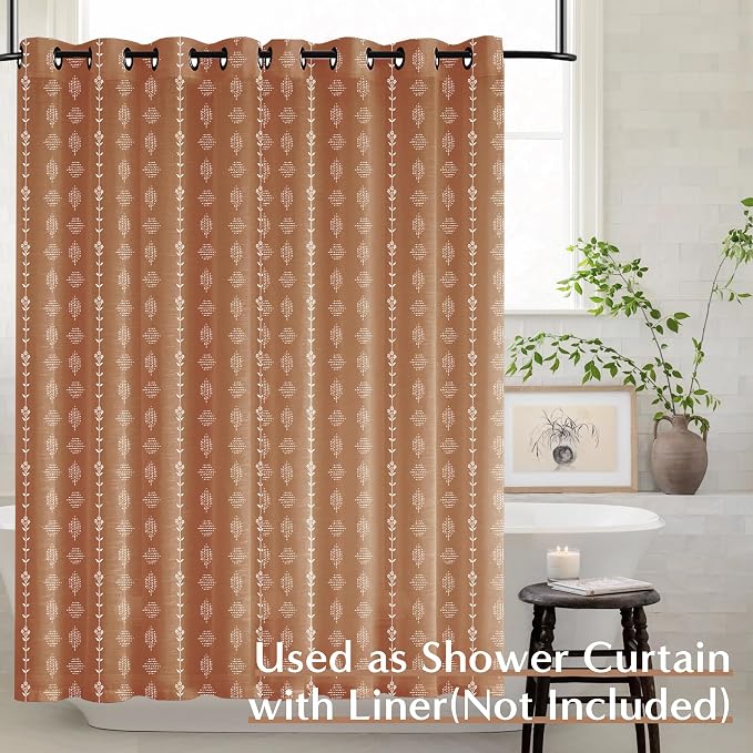 72 Inch Curtains,Sheer Semi Light Filtering Linen Terracotta Rust Boho Grommet Hookless Window Curtain Drapes 72 Inch Length 2 Panels Set