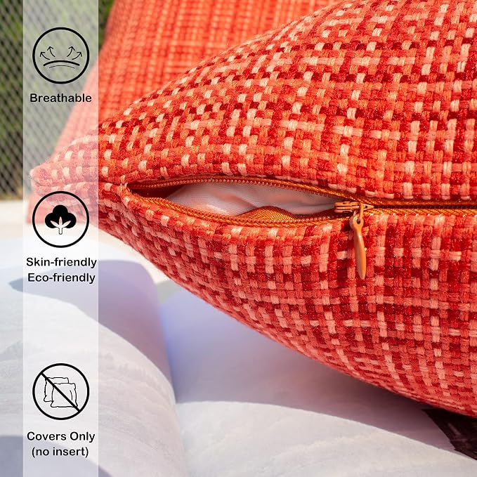 Kevin Textile Pack of 2 Valentines Decorative Outdoor Waterproof Pillow Covers Garden Cushion Sham Throw Pillowcase Shell for Patio Tent Couch 16x16 Inch Red