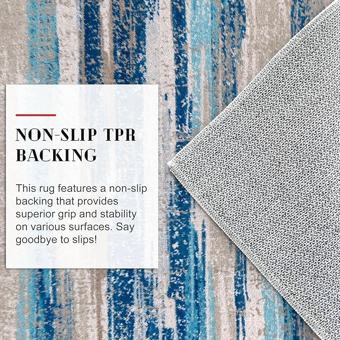 Lansny Modern Abstract Runner Rug 2x12, Blue Washable Long Kitchen Runner Non-Slip Soft Hallway Rug Runner Thin Print Faux Wool Carpet for Entryway Bedroom Laundry Room Indoor Home Decor