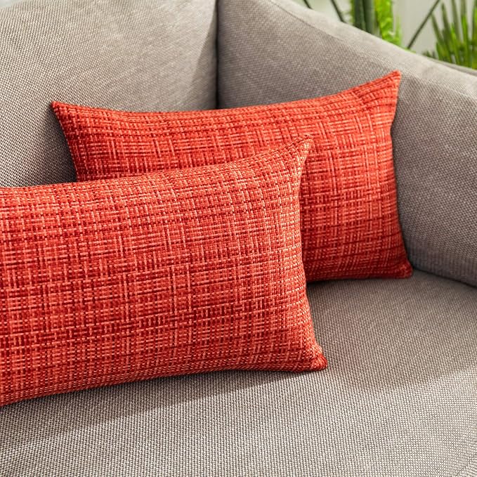 Kevin Textile Pack of 2 Valentines Decorative Outdoor Waterproof Pillow Covers Garden Cushion Sham Throw Pillowcase Shell for Patio Tent Couch 12x20 Inch Red