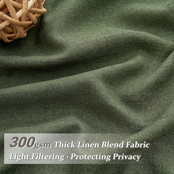 PleatedDrapes Olive Green Sheer Curtains 90 Inches Long 2 Panels Set for Bedroom, Loden Pinch Pleated Linen Dark Academia Window Drapes Light Filtering Privacy Sliding Door Viral Curtain 40"W x 90"L