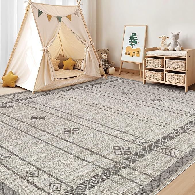 cotiled 5x7 Area Rugs Living Room Rug: Washable Boho Rugs with Non Slip Backing Large Soft Indoor Stain Resistant Carpet for Bedroom Farmhouse Dining Room Lightweight Home Decor Grey Brown