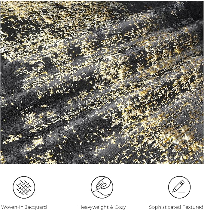 THE-TINOART Modern Black and Gold Throw Pillow Covers 22x22, Textured Jacquard Woven with Metallic Threads, Luxury Pillow Covers for Couch Sofa Bed