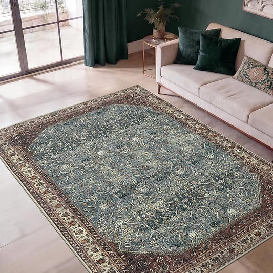 Keen Home Design 5x7 Rug - Machine Washable Area Rug with Non-Slip Backing, Ideal for Living Room, Dining Room, Bedroom - Vintage, Easy Clean, Durable, Low Pile Rug - (5' x 7')