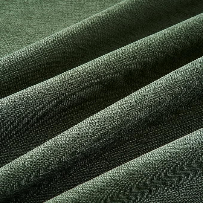 Olive Green Thick Semi Sheer Curtains 96 Inches Long,Linen Textured Boho Natural Bedroom Living Room Home Decor,Cotton Linen Blended Light Filtering Pinch Pleated Window Curtain 8ft Panels Set of 2