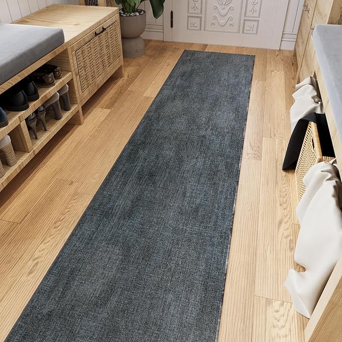 Ottomanson Mud Mat 2'7" x 4' Indoor Door Mat – Machine Washable Soft Non-Slip Rug, Quick Dry Low Pile Carpet for Kitchen, Bathroom & Entryway, Solid Charcoal Navy