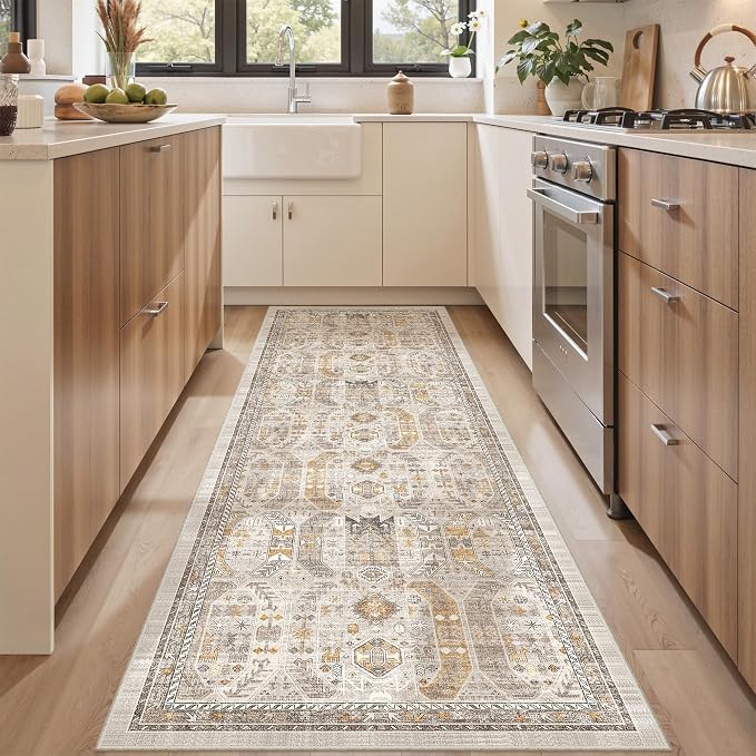 befbee 2.6'x8'Non Slip Runner Rugs - Runners for hallways, Kitchen,Entryway,Stain Resistant Washable Rugs for Bedroom, Indoor Vintage Area Rugs (Brown/Gold, 2.6'x8')
