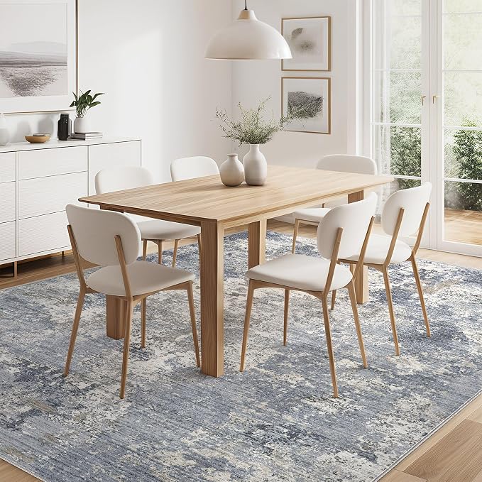 Area Rugs 8x10 Living Room: Washable Large Abstract Modern Neutral Soft Rug Stain Resistant Non-Slip Backing Carpet for Bedroom Dining Room Nursery Home Office Decor - Light Denim Blue