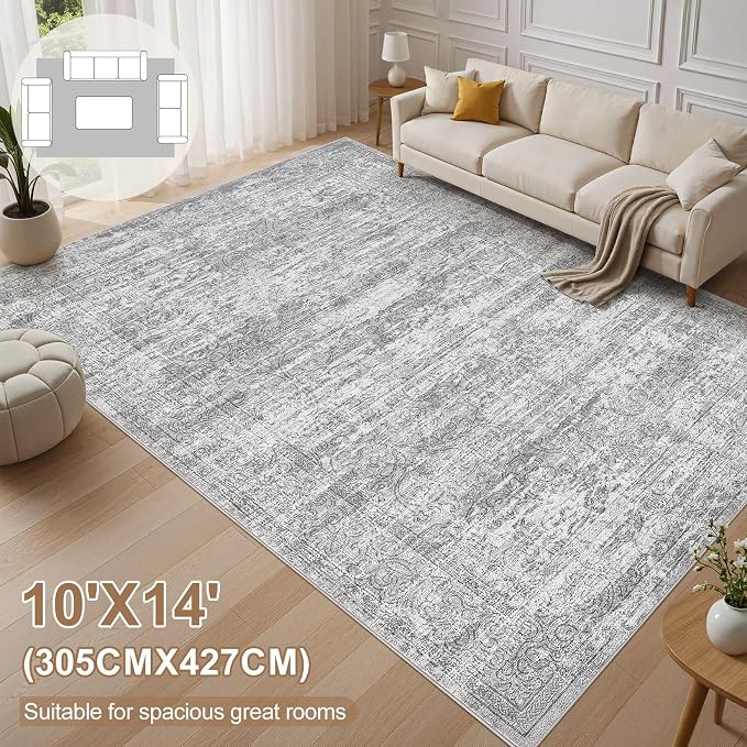 DMOYEST Area Rug Living Room Rugs - 10x14 Abstract Large Soft Indoor Washable Rug Neutral Modern Low Pile Carpet for Bedroom Dining Room Farmhouse Home Office - Vintage Grey