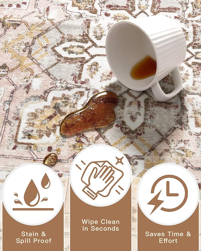 Madane Washable Runner Rugs 2x10 Long for Hallway Kitchen, Pink | Non-Slip Low-Pile 10ft Rug Runners Soft, Stain-Resistant Floor Carpet Mat for Entrance, Living Dining Laundry Room
