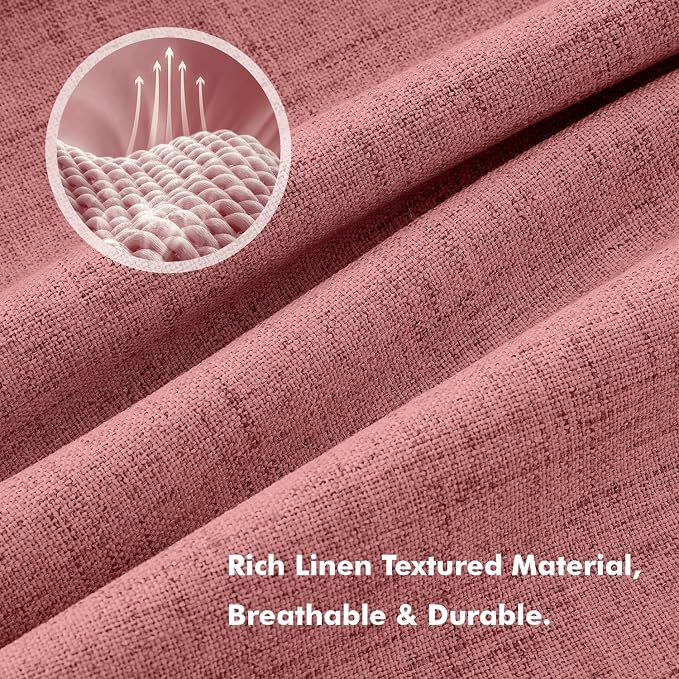 MIULEE 100% Blackout Linen Curtains for Bedroom, Dusty Rose Solid Luxury Decor Thermal Insulation Room Darkening Drapes for Living Room Back Tab Rod Pocket 42 x 96 Inches, 2 Panels