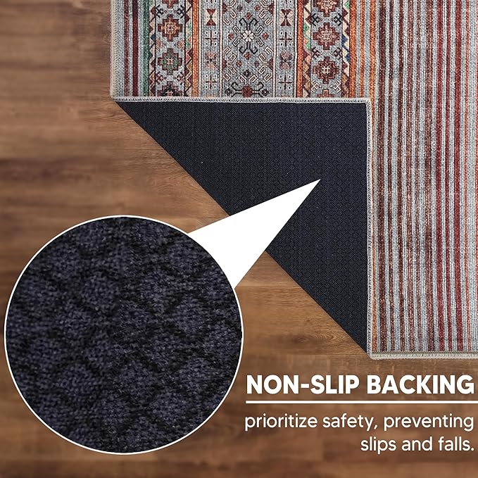 Keen Home Design 5x7 Rug - Machine Washable Area Rug with Non-Slip Backing, Ideal for Living Room, Dining Room, Bedroom - Vintage, Easy Clean, Durable, Low Pile Rug - (5' x 7')