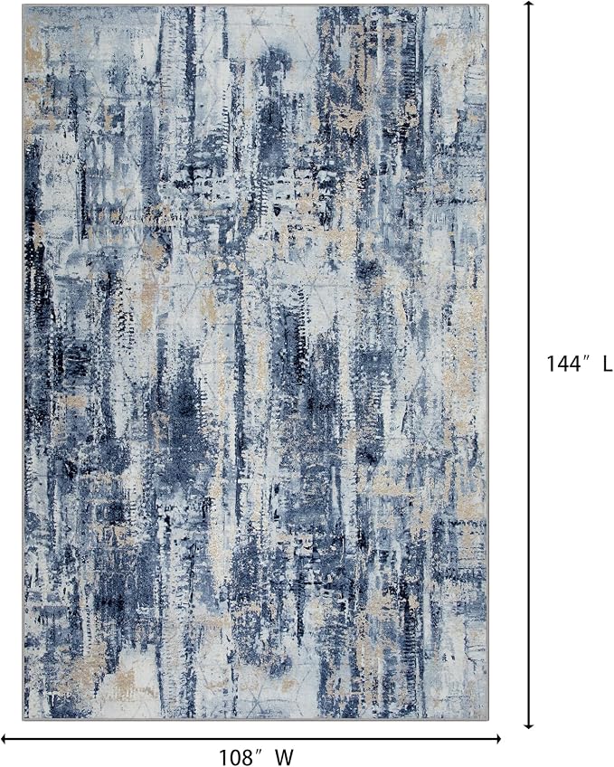 9x12 Area Rugs Washable Rug: Modern Abstract Living Room Rug Soft Anti-Skid Thin Carpet Indoor Floor Non-Shedding Carpets for Bedroom Dining Room Farmhouse Nursery Home Office Blue Gold