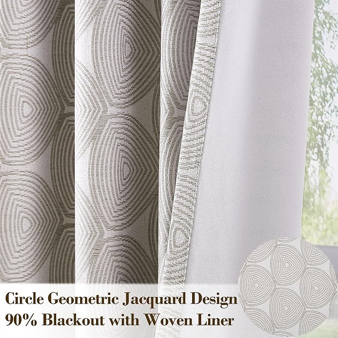 Randall Tan Geometric Pattern Curtains 95 Inch Length 2 Panels Set for Living Room 90% Blackout Back Tab and Rod Pocket Elegant Neutral Farmhouse Decor Curtain for Bedroom Dinner Room 40x95
