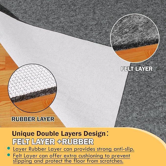 Waterproof Rug Pad 3x5 Ft, 1/8" Thick Under Area Carpet Padding, Non Slip Felt Rug Pads for Hardwood Floors, Protective Underlay Keeps Rugs in Place Without Wrinkles