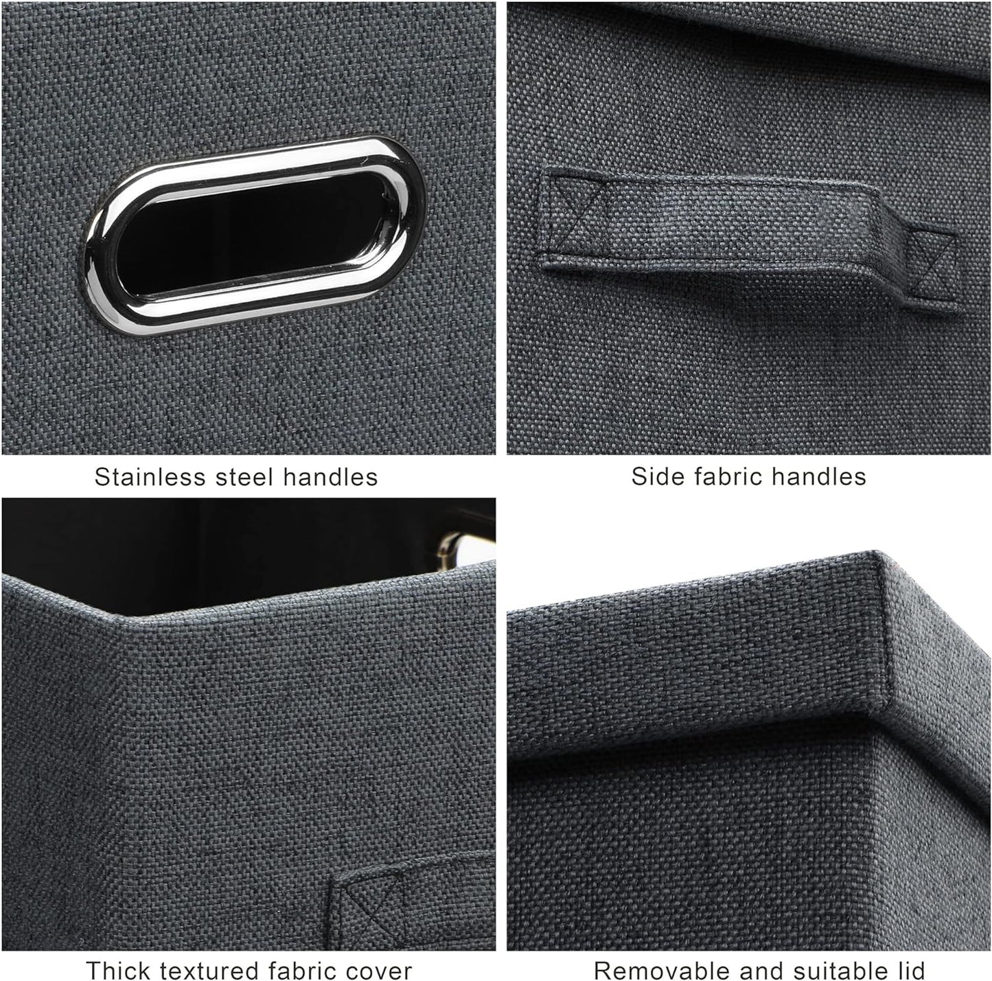 Large 17" 36 Quart Collapsible Stackable Storage Bins with Lids, 5 Packs Dark Gray Foldable Fabric Closet Storage Boxes with Lids Heavy-duty Linen Cube Baskets(17 x 12 x 11)