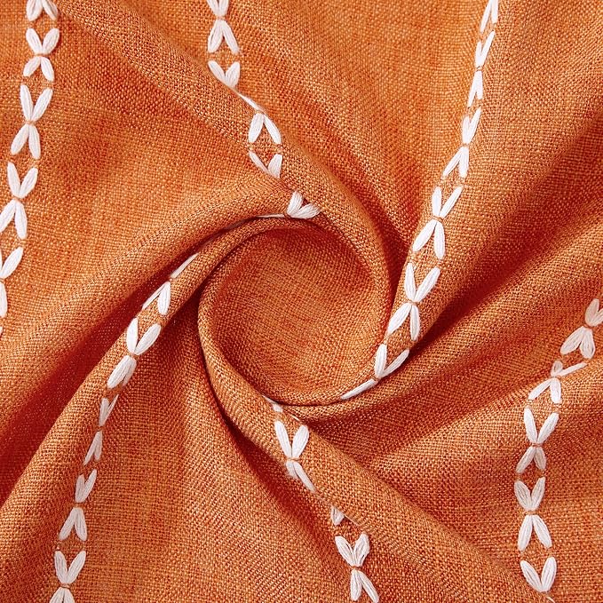 RoomTalks Orange Boho Farmhouse Curtains for Bedroom Living Room 63 Inch Length French Country Fall Autumn Cute Textured Window Curtain Panels Striped Bohemian Chic Tassel Draperies, 63’’L x 52’’W
