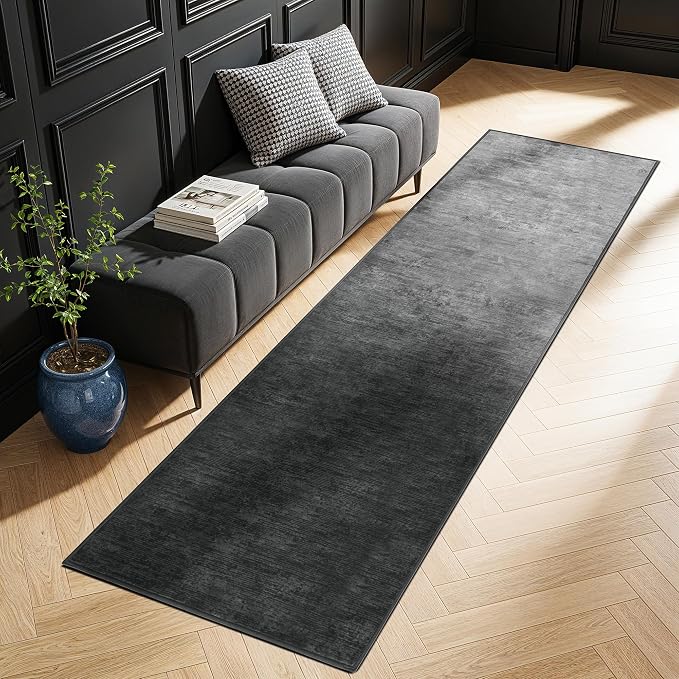 LIANLAM 2x6 Washable Runner Rugs, Gray Stainproof Non-Slip for Hallway | Low pile washable runner rug, stain-resistant & non-slip backing, pet & kids friendly for hallway kitchen bedroom(2x6,Gray)