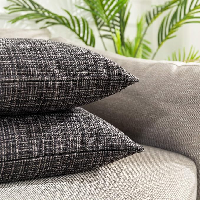 Kevin Textile Pack of 2 Decorative Outdoor Waterproof Throw Pillow Covers Lumbar Pillowcases Modern Cushion Cases for Patio Couch Bench 22 x 22 Inch Black