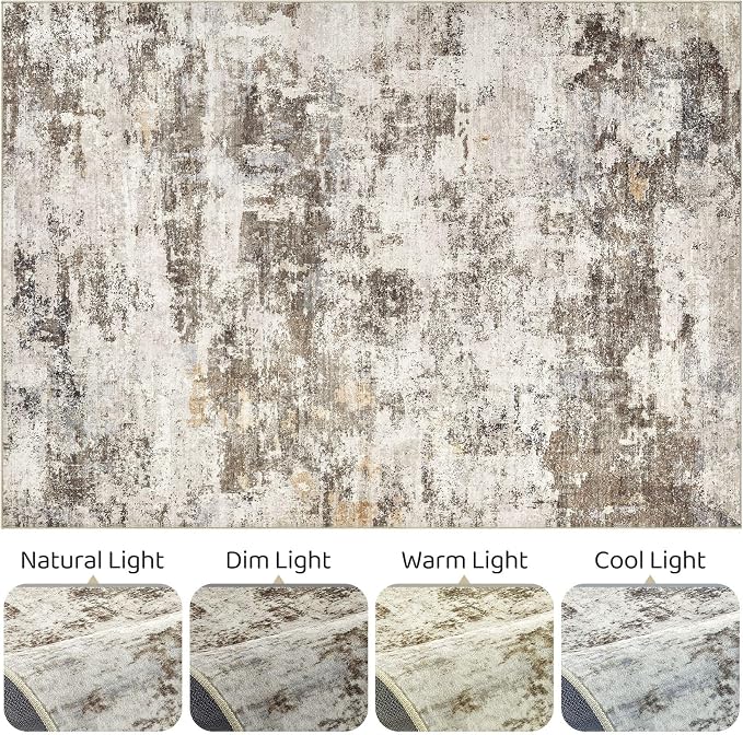 10x14 Area Rugs Living Room: Washable Large Abstract Neutral Modern Soft Rug Stain Resistant Indoor Floor Non-Slip Accent Carpet for Bedroom Nursery Playroom Dining Room Office Dorm Home- Brown Yellow