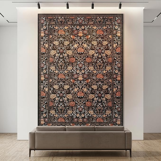 GarveeHome Brown Vintage Floral Small Rug 2x3 Door Mat Indoor Rugs for Entryway Washable Non-Slip TPE Backing Soft Low-Pile Rugs for Bathroom Bedroom Kitchen Entrance