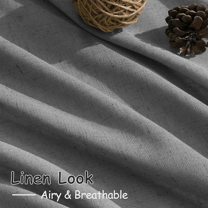 Extra Long Dark Grey Linen Curtains 2 Panels 102 Inches Long for Living Room Cotton Linen Textured Window Curtain Back Tab Rod Pocket Light Filtering Semi Sheer Drapes 102 Inch Length for Bedroom