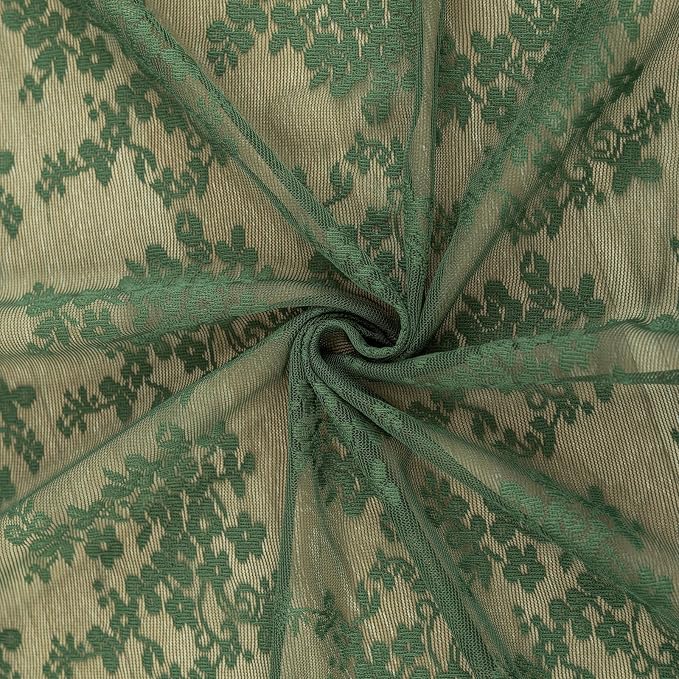 YJ YANJUN Vintage Lace Curtains 84 Inches Long- Country Olive Green Boho Sheer Curtains for Living Room Bedroom Scalloped Light Filtering Christmas Decor 2 Panels Set W52 X L84 Dark Forest