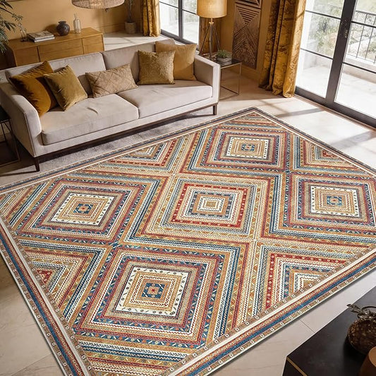 Keen Home Design 9x12 Rug - Machine Washable Area Rug with Non-Slip Backing, Ideal for Living Room, Dining Room, Bedroom - Vintage, Easy Clean, Durable, Low Pile Rug - (9' x 12')