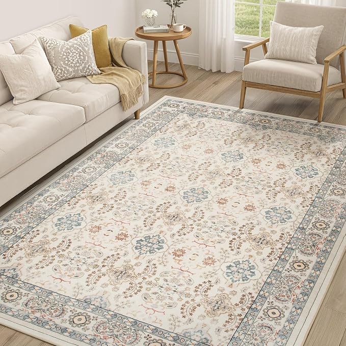 Vintage Living Room Area Rug 5x8 - Large Soft Washable Oriental Traditional Distressed Farmhouse Rugs for Bedroom - Indoor Floor Accent Carpet for Home Office House Decor - Multi